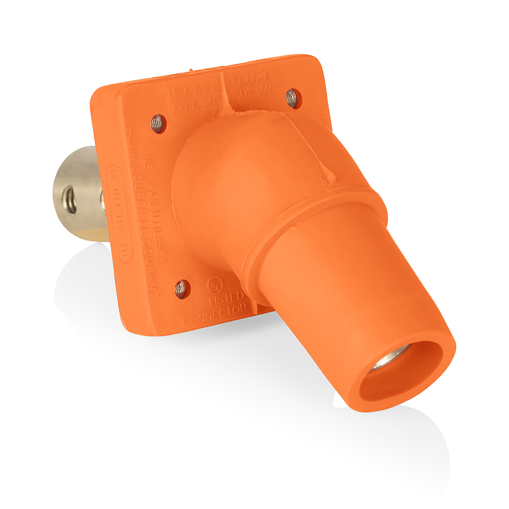 Product image for Female Receptacle, #2-4/0 AWG, 45-Degree, Taper-Nose, Double Hole Bus Bar, PEM/Self-Clinching Nuts