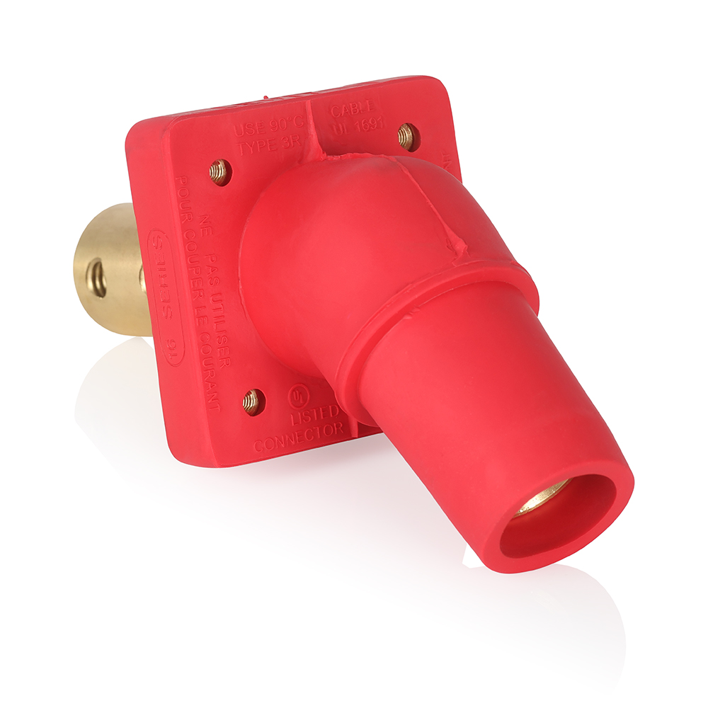 Product image for Female Receptacle, #2-4/0 AWG, 45-Degree, Taper-Nose, Double Hole Bus Bar, PEM/Self-Clinching Nuts
