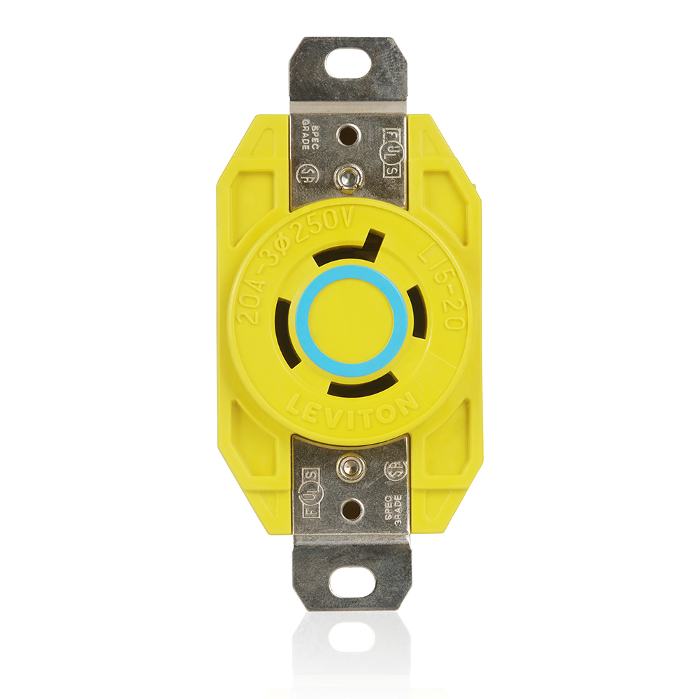 Product image for 20 Amp, 250 Volt, Flush Mount Locking Receptacle, Corrosion Resistant, Industrial Grade