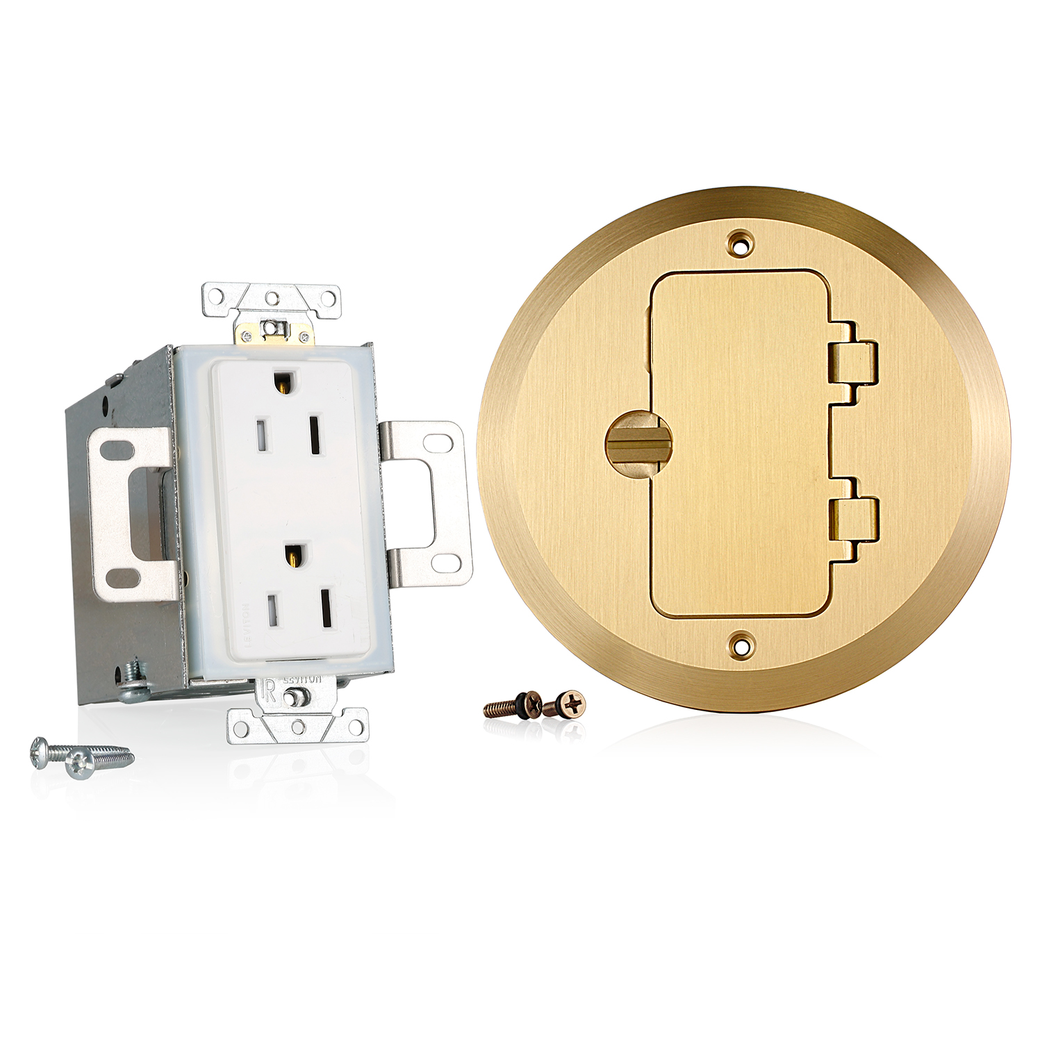 Product image for 15 Amp 1-Gang Floor Box Assembly, Commercial Grade, Tamper-Resistant, Self-Grounding 