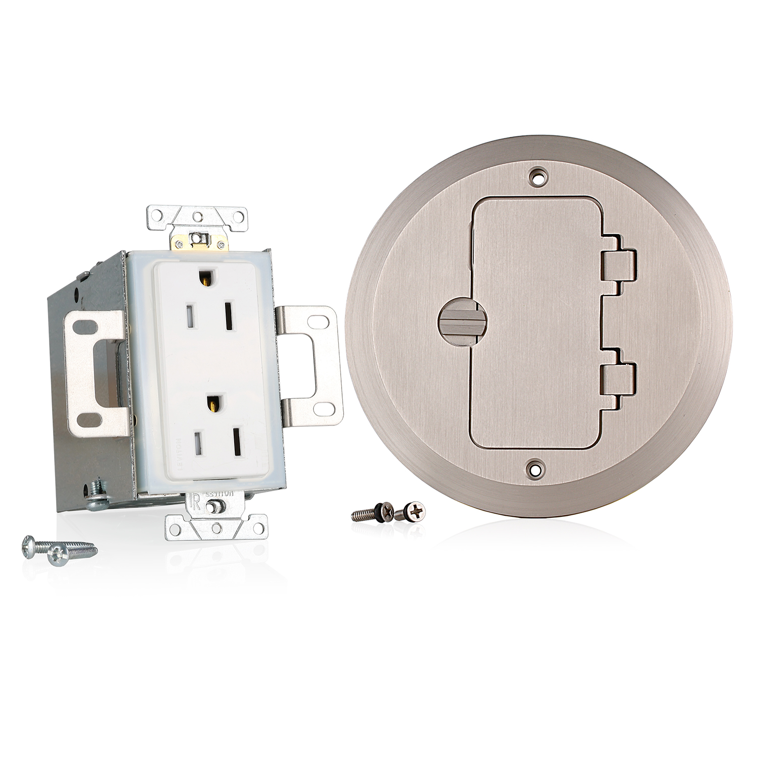 Product image for 15 Amp 1-Gang Floor Box Assembly, Commercial Grade, Tamper-Resistant, Self-Grounding 