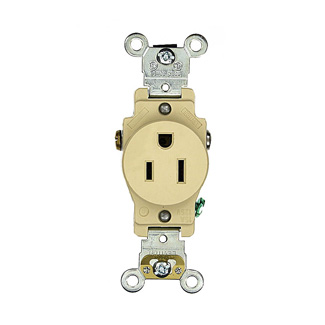 Product image for 15 Amp Single Receptacle/Outlet, Industrial Grade, Self-Grounding