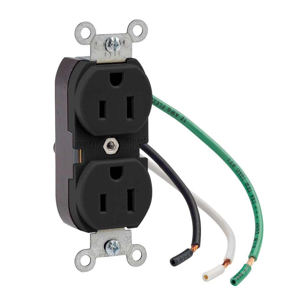 Product image for 15 Amp Duplex Receptacle/Outlet, Industrial Grade, Self-Grounding