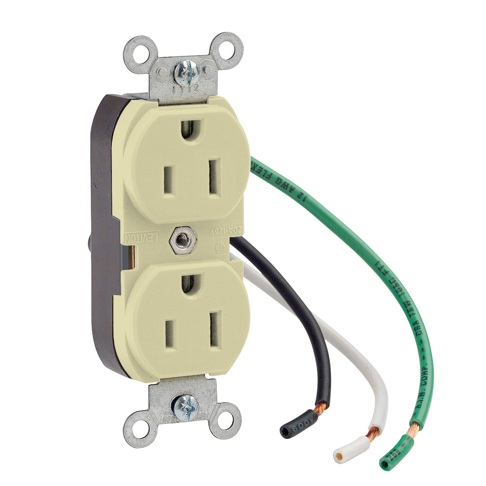 Product image for 15 Amp Duplex Receptacle/Outlet, Industrial Grade, Self-Grounding