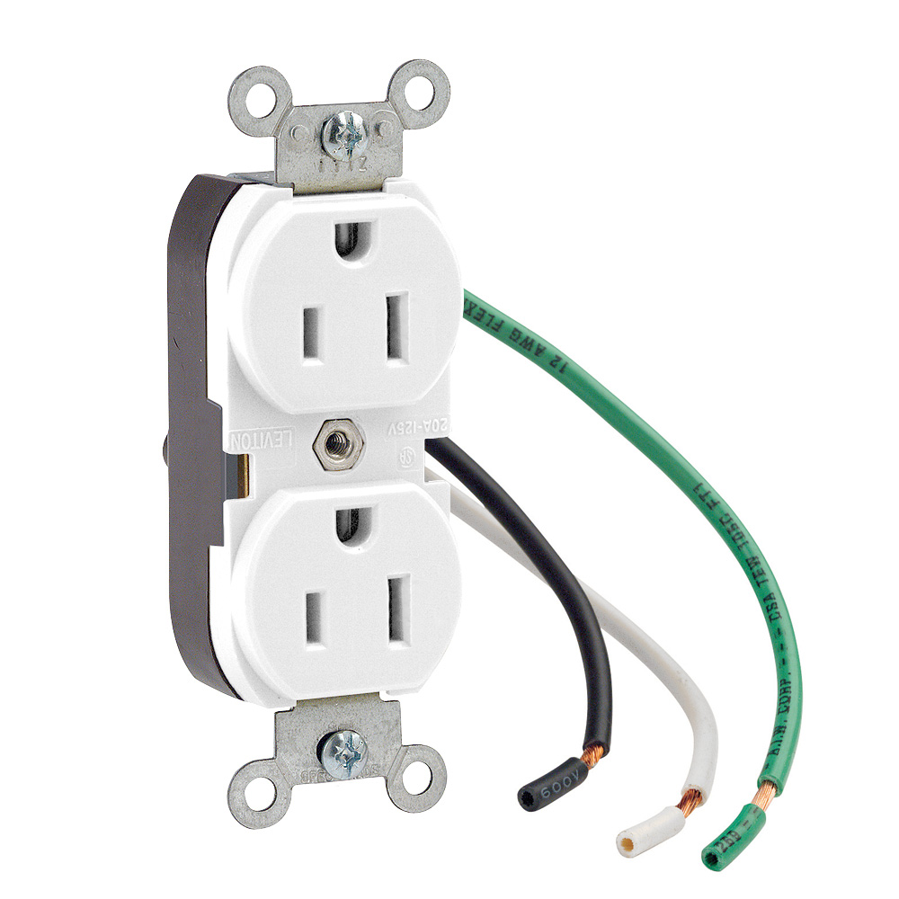 Product image for 15 Amp Duplex Receptacle/Outlet, Industrial Grade, Self-Grounding