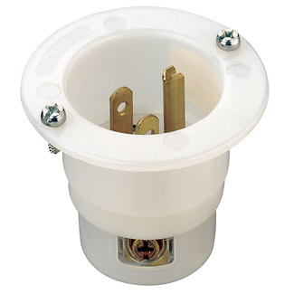 Product image for 15 Amp, 125 Volt, Straight Blade Flanged Inlet Receptacle, Industrial Grade