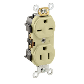 Product image for 15 Amp Duplex Receptacle/Outlet, Industrial Grade, Dual Voltage, Self-Grounding