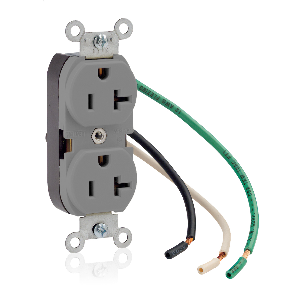 Product image for 20 Amp Duplex Receptacle/Outlet, Commercial Grade, Self-Grounding