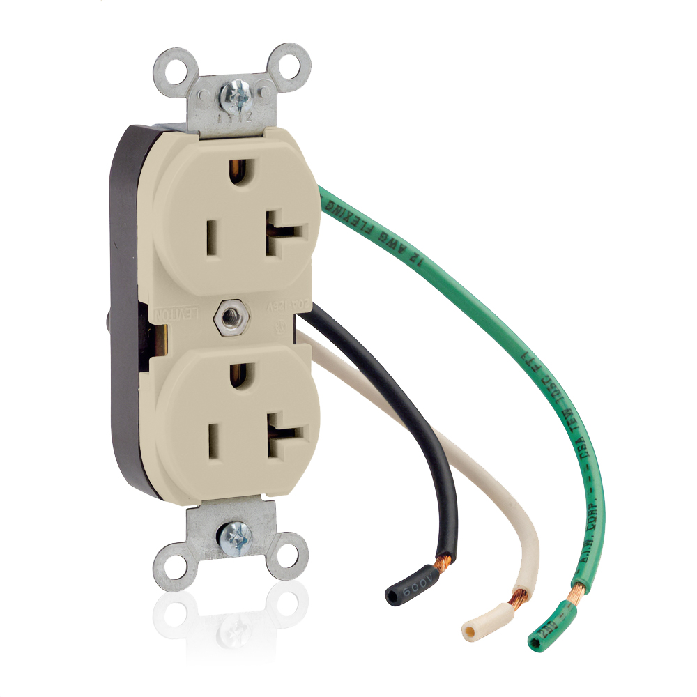 Product image for 20 Amp Duplex Receptacle/Outlet, Commercial Grade, Self-Grounding