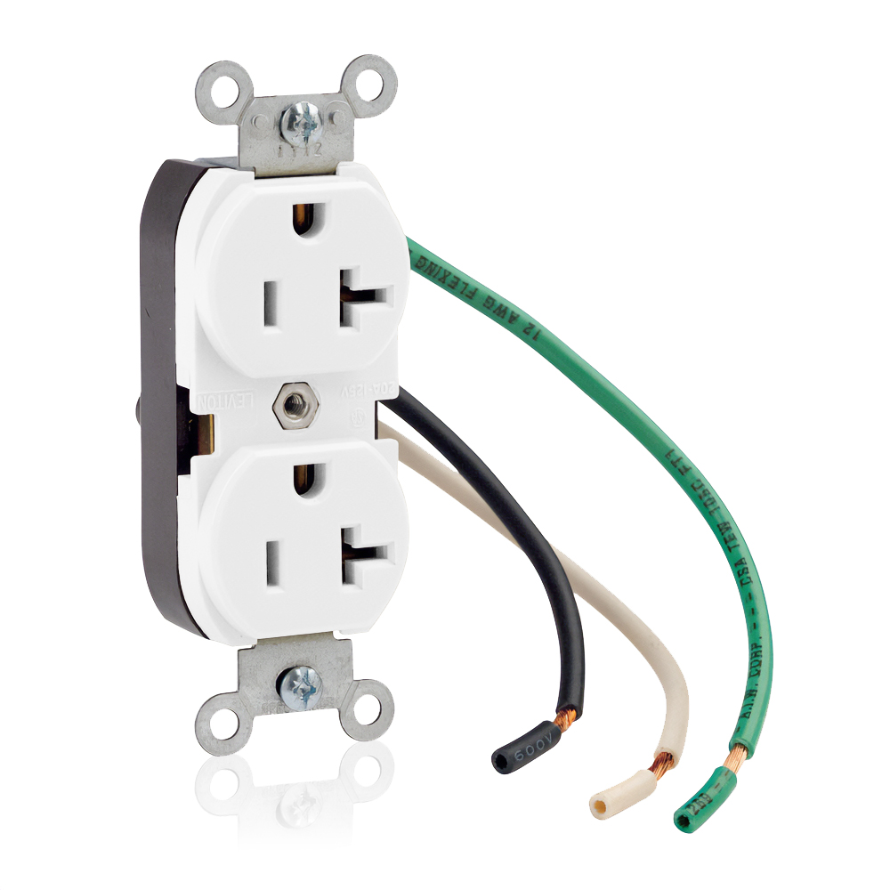 Product image for 20 Amp Duplex Receptacle/Outlet, Commercial Grade, Self-Grounding