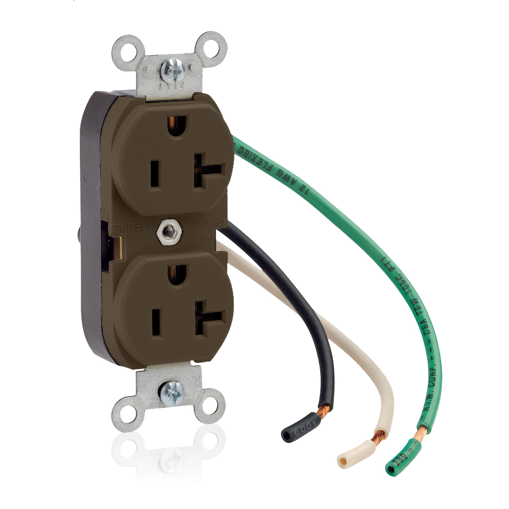 Product image for 20 Amp Duplex Receptacle/Outlet, Commercial Grade, Self-Grounding