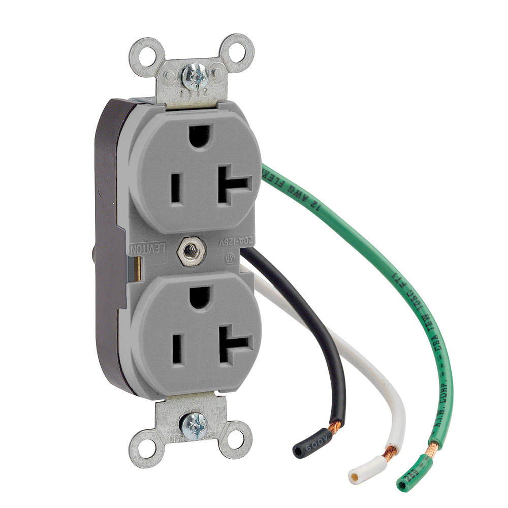 Product image for 20 Amp Duplex Receptacle/Outlet, Industrial Grade, Self-Grounding