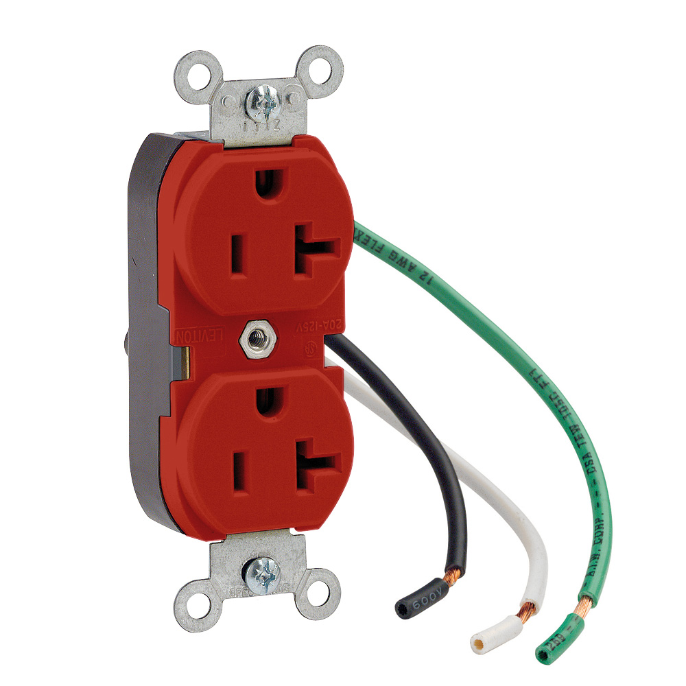 Product image for 20 Amp Duplex Receptacle/Outlet, Industrial Grade, Self-Grounding