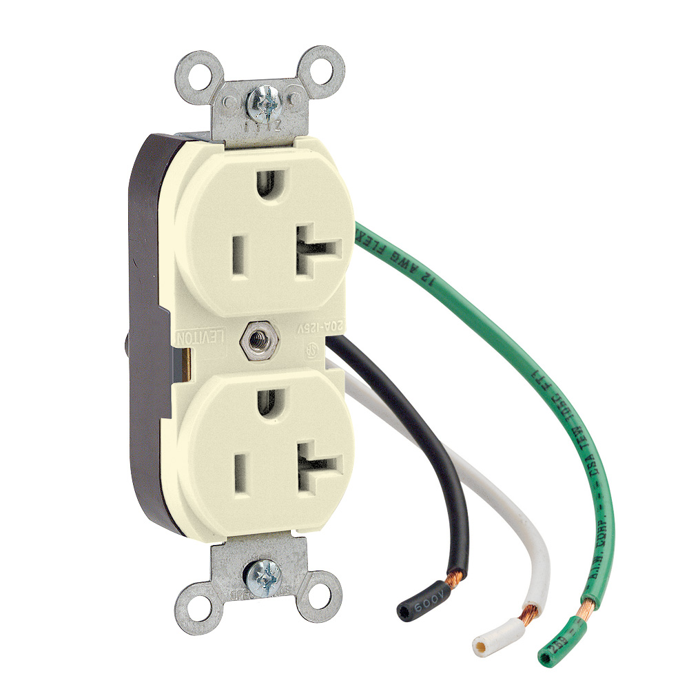 Product image for 20 Amp Duplex Receptacle/Outlet, Industrial Grade, Self-Grounding