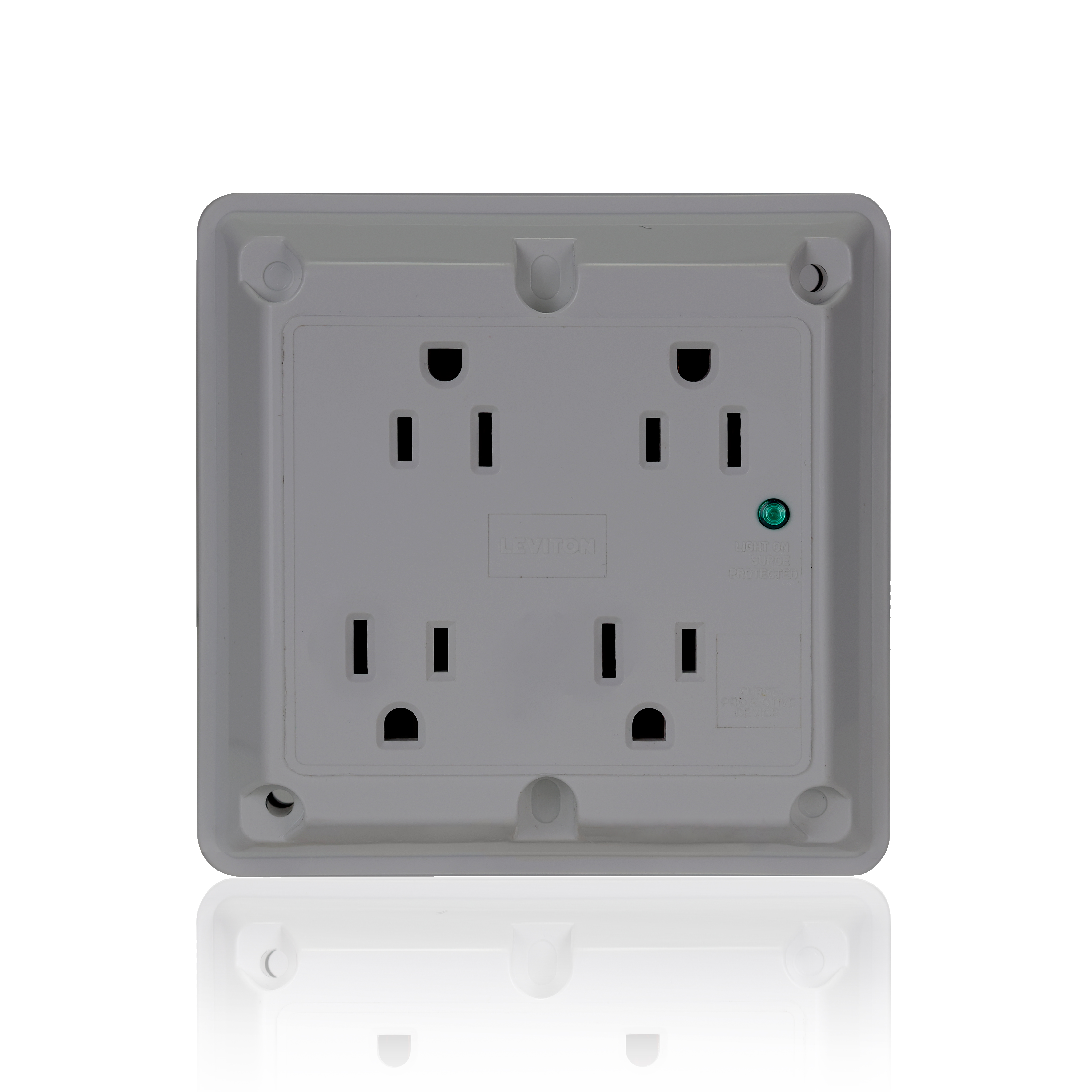 Product image for 15 Amp, 125 Volt, Surge Protected Quadruplex Receptacle, Industrial Grade