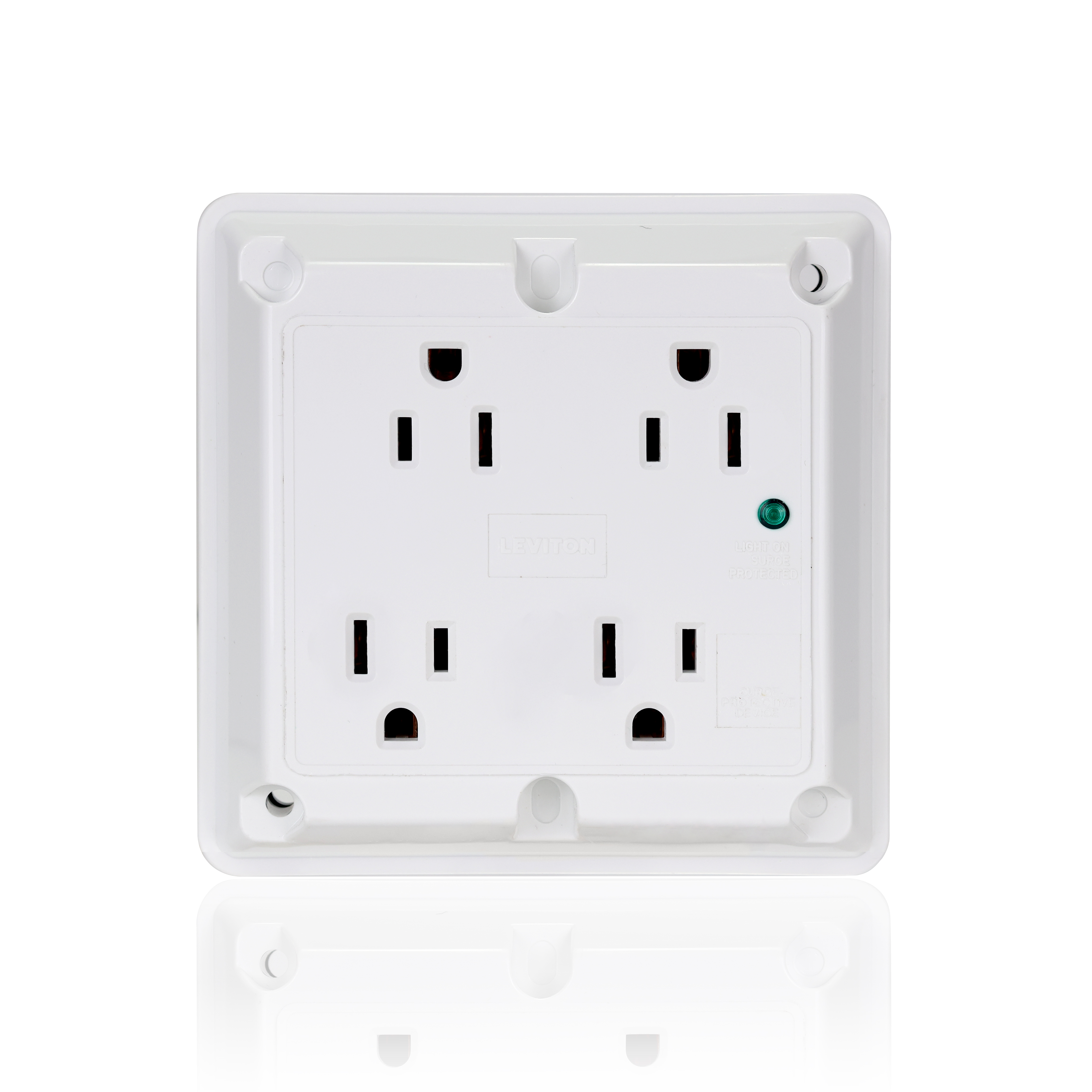 Product image for 15 Amp, 125 Volt, Surge Protected Quadruplex Receptacle, Industrial Grade