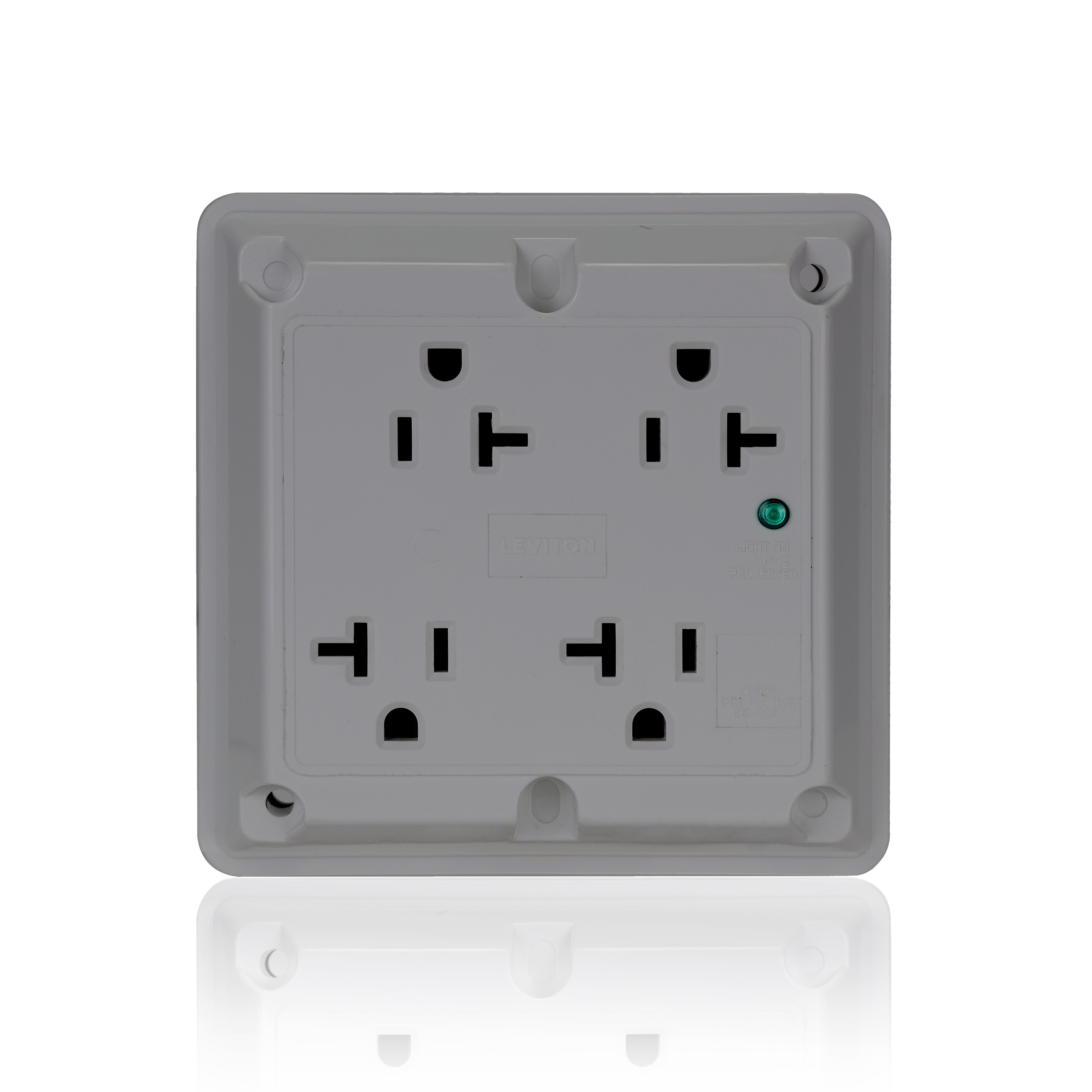 Product image for 20 Amp, 125 Volt, Surge Protected Quadruplex Receptacle, Industrial Grade