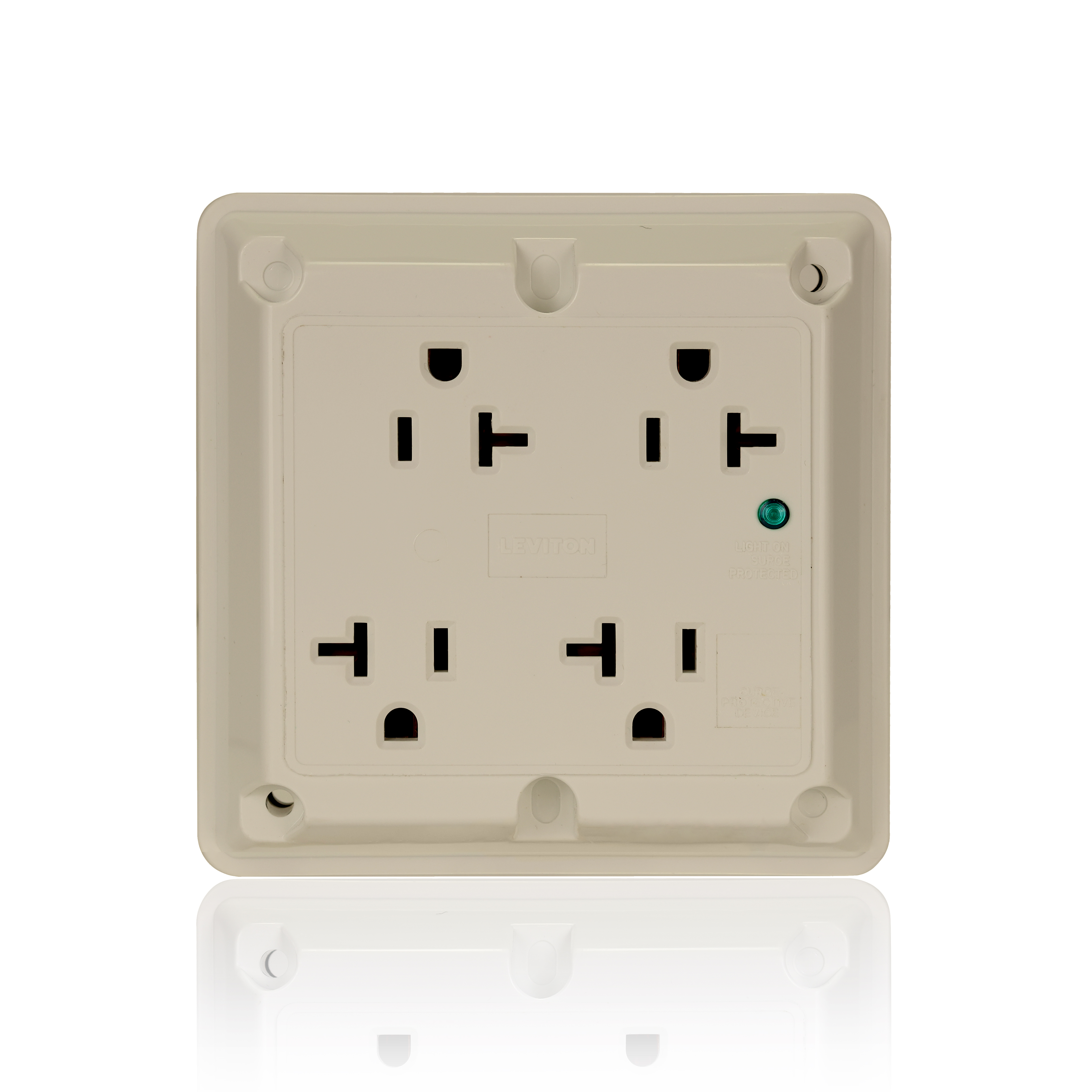 Product image for 20 Amp, 125 Volt, Surge Protected Quadruplex Receptacle, Industrial Grade