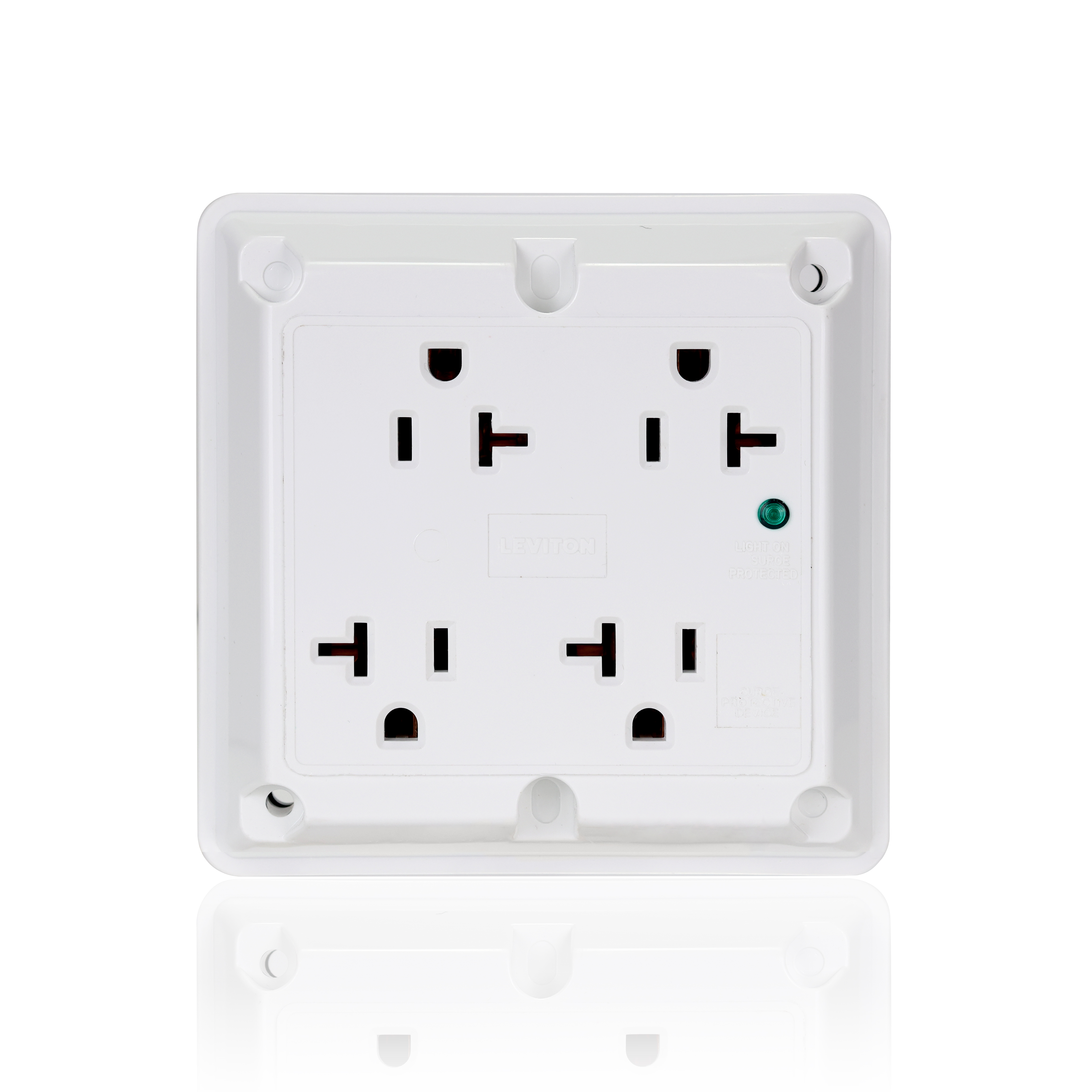 Product image for 20 Amp, 125 Volt, Surge Protected Quadruplex Receptacle, Industrial Grade