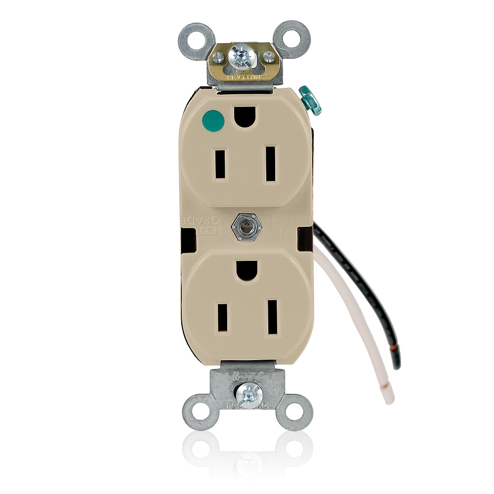 Product image for 15 Amp Duplex Receptacle/Outlet, Hospital Grade, Dual Voltage, Self-Grounding