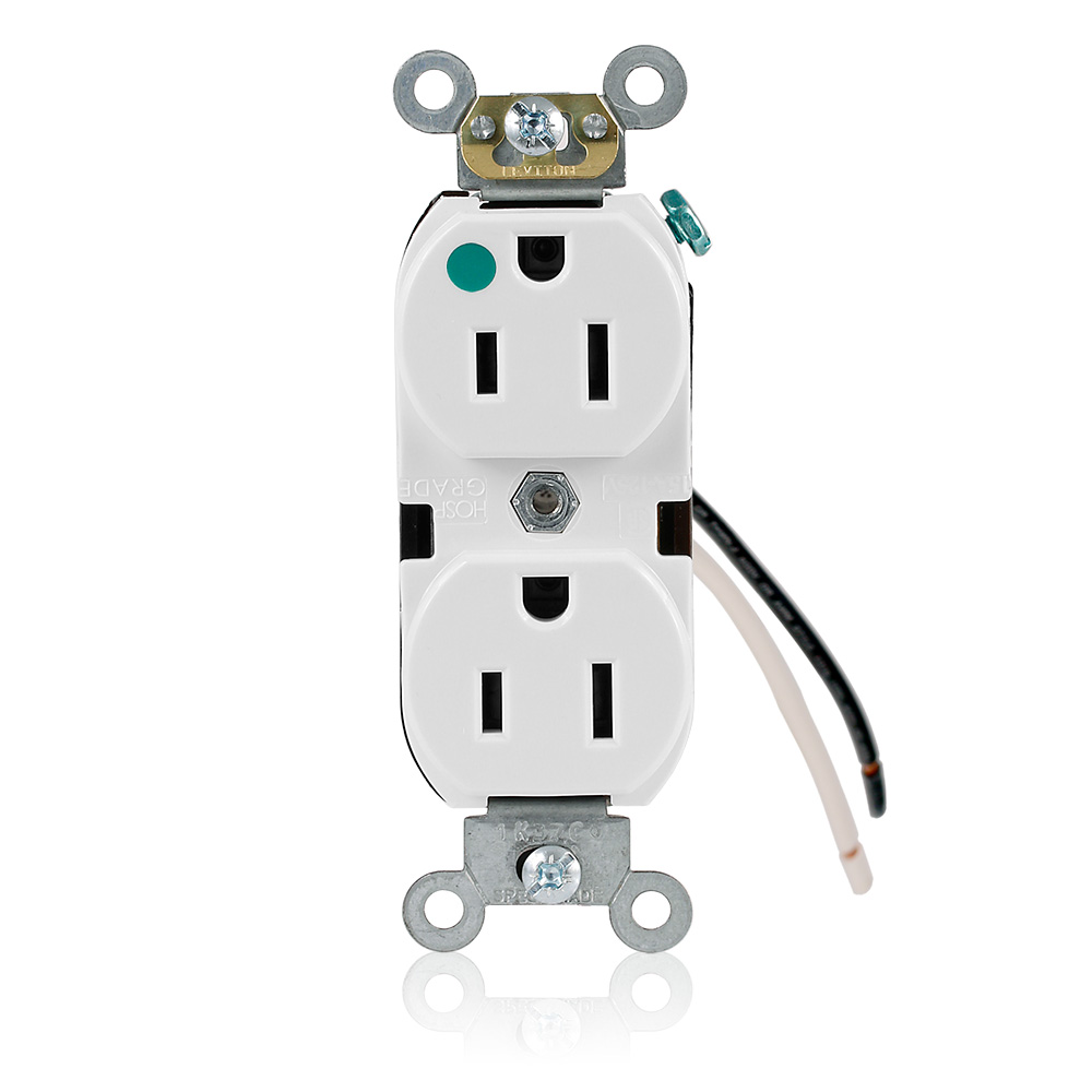 Product image for 15 Amp Duplex Receptacle/Outlet, Hospital Grade, Dual Voltage, Self-Grounding