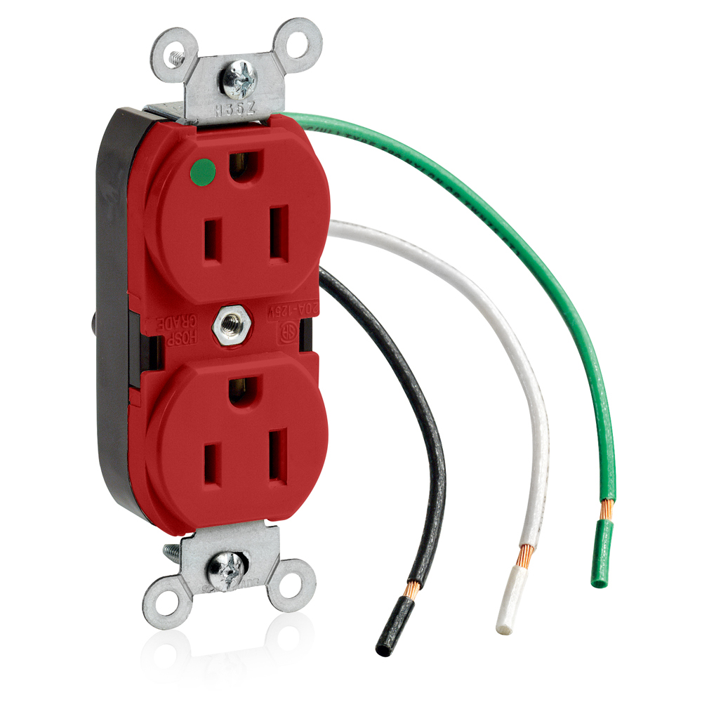 Product image for 15 Amp Duplex Receptacle/Outlet, Hospital Grade, Self-Grounding