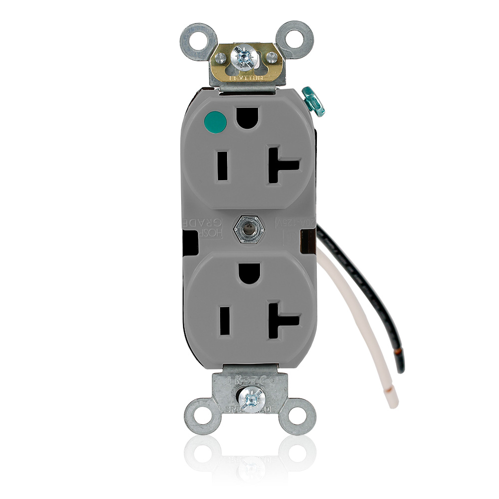 Product image for 20 Amp Duplex Receptacle/Outlet, Hospital Grade, Self-Grounding