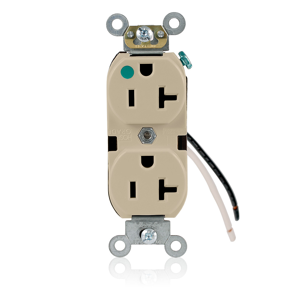 Product image for 20 Amp Duplex Receptacle/Outlet, Hospital Grade, Self-Grounding