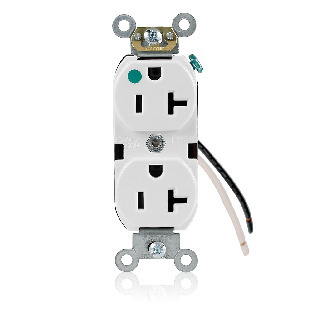 Product image for 20 Amp Duplex Receptacle/Outlet, Hospital Grade, Self-Grounding