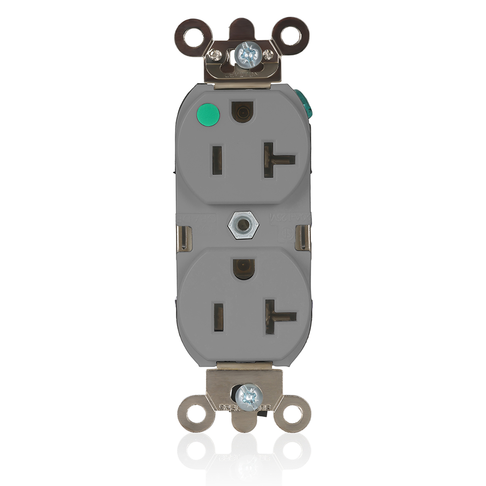 Product image for 20 Amp Duplex Receptacle/Outlet, Hospital Grade, Illuminated, Self-Grounding