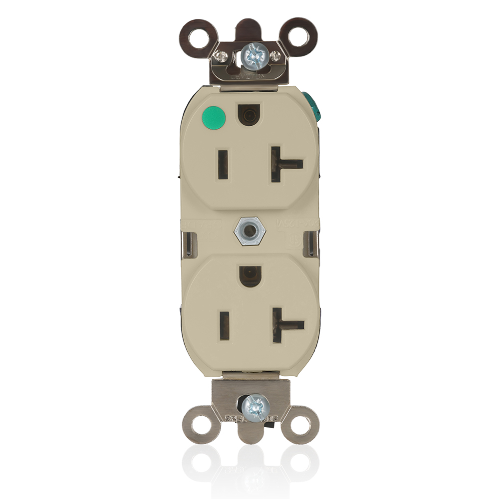 Product image for 20 Amp Duplex Receptacle/Outlet, Hospital Grade, Illuminated, Self-Grounding