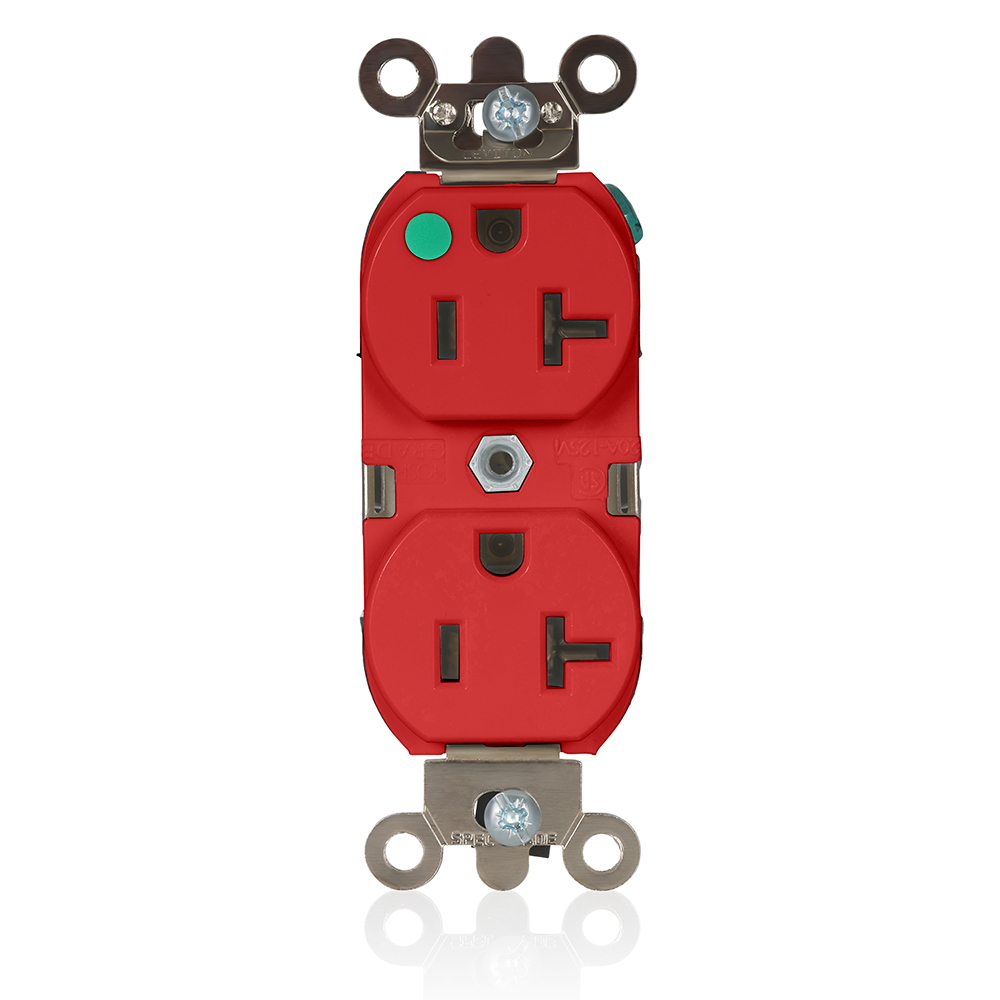 Product image for 20 Amp Duplex Receptacle/Outlet, Hospital Grade, Illuminated, Self-Grounding
