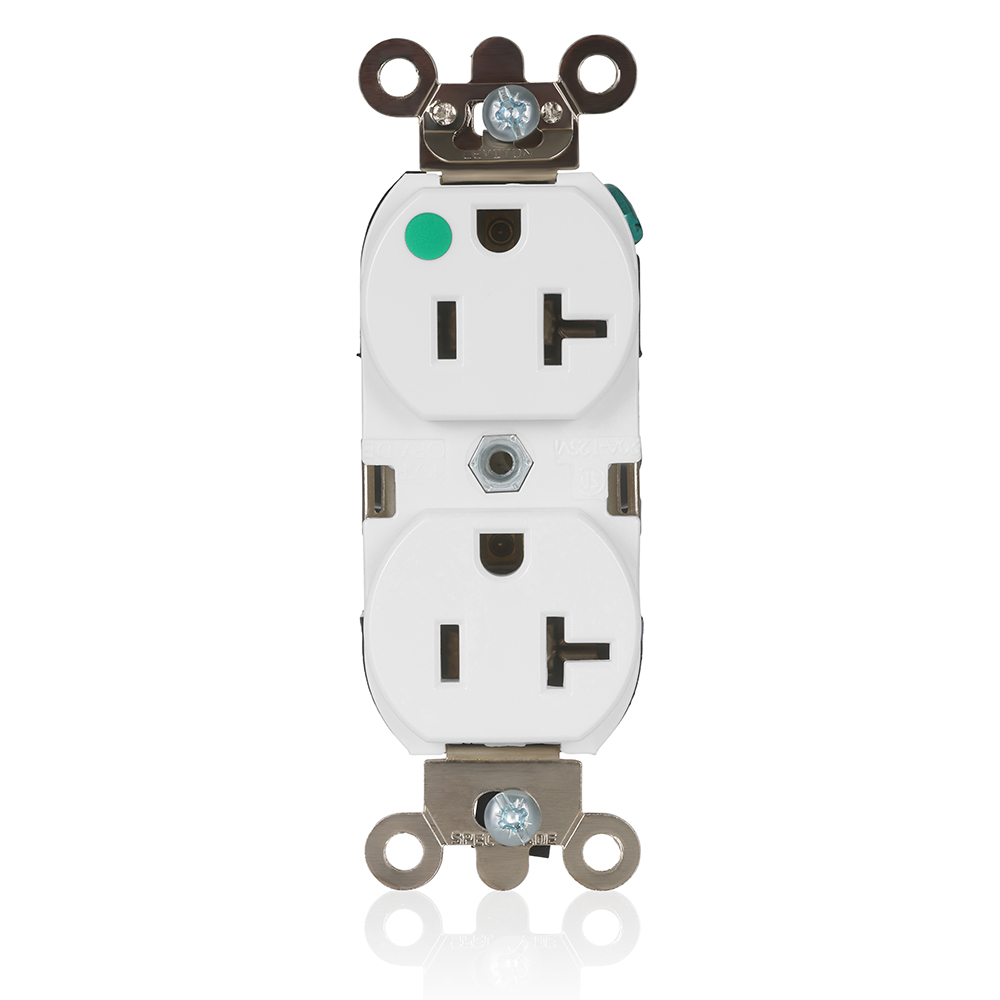 Product image for 20 Amp Duplex Receptacle/Outlet, Hospital Grade, Illuminated, Self-Grounding