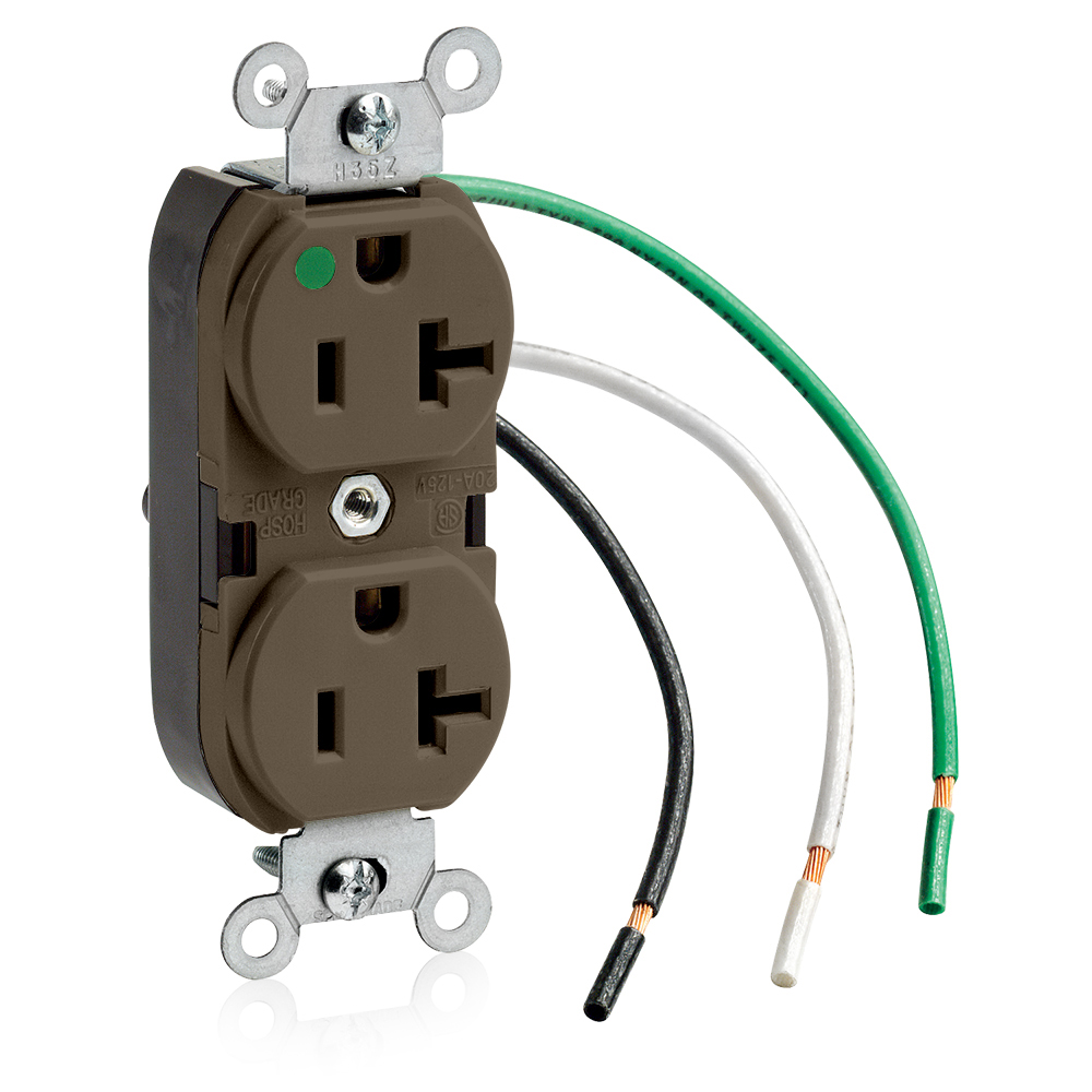 Product image for 20 Amp Duplex Receptacle/Outlet, Hospital Grade, Self-Grounding