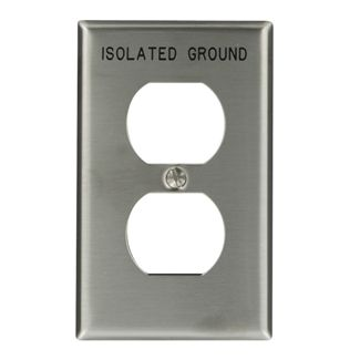 Product image for 1-Gang Duplex Wallplate, Standard Size, Non-Magnetic Stainless Steel, Engraved Isolated Ground