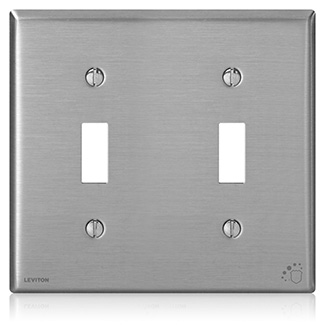 Product image for 2-Gang Toggle Switch Wallplate, Standard Size, Antimicrobial Treated Powder Coated Stainless Steel