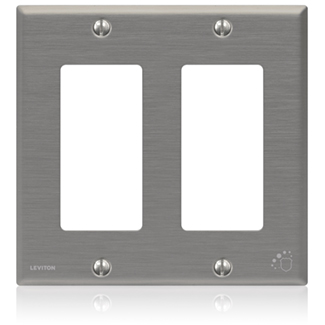 Product image for 2-Gang Decora Wallplate, Standard Size, Antimicrobial Treated Powder Coated Stainless Steel