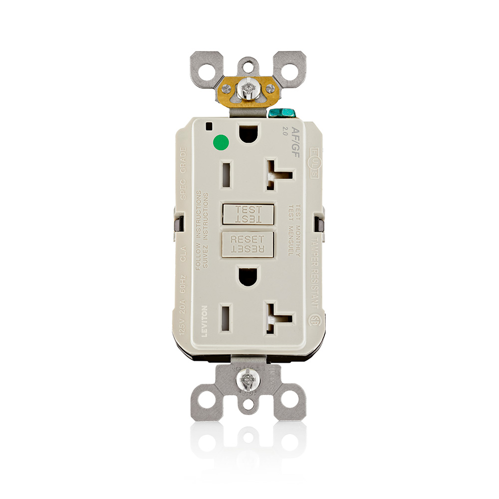 Product image for 20 Amp SmartlockPro® AFCI/GFCI Receptacle/Outlet, Hospital Grade, Tamper-Resistant