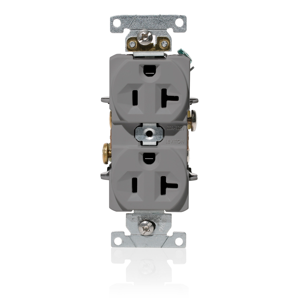 Product image for 20 Amp Duplex Receptacle/Outlet, Industrial Grade, Self-Grounding