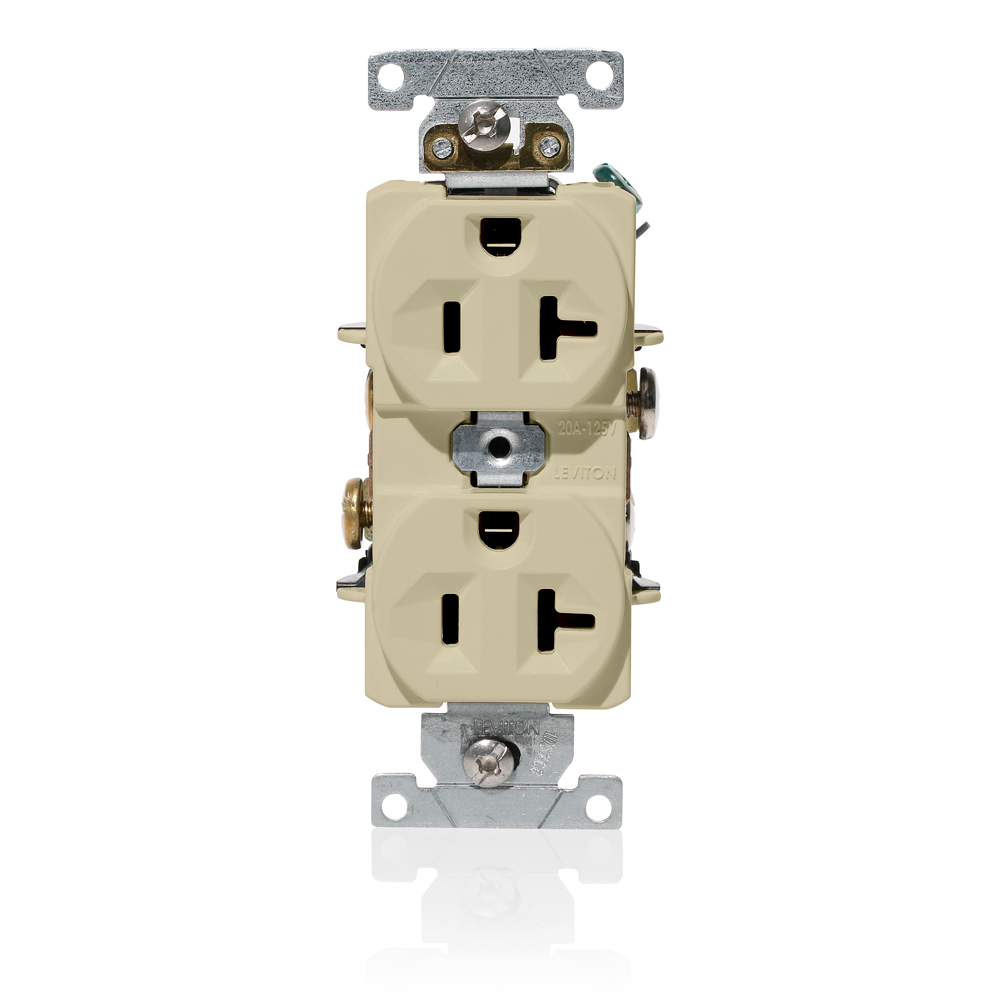 Product image for 20 Amp Duplex Receptacle/Outlet, Industrial Grade, Self-Grounding