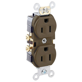 Product image for 15 Amp Narrow Body Duplex Receptacle/Outlet, Commercial Grade, Self-Grounding
