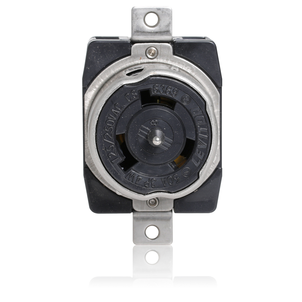 Product image for 50 Amp, 125/250 Volt, Black & White Locking Flush Mount Receptacle, Industrial Grade