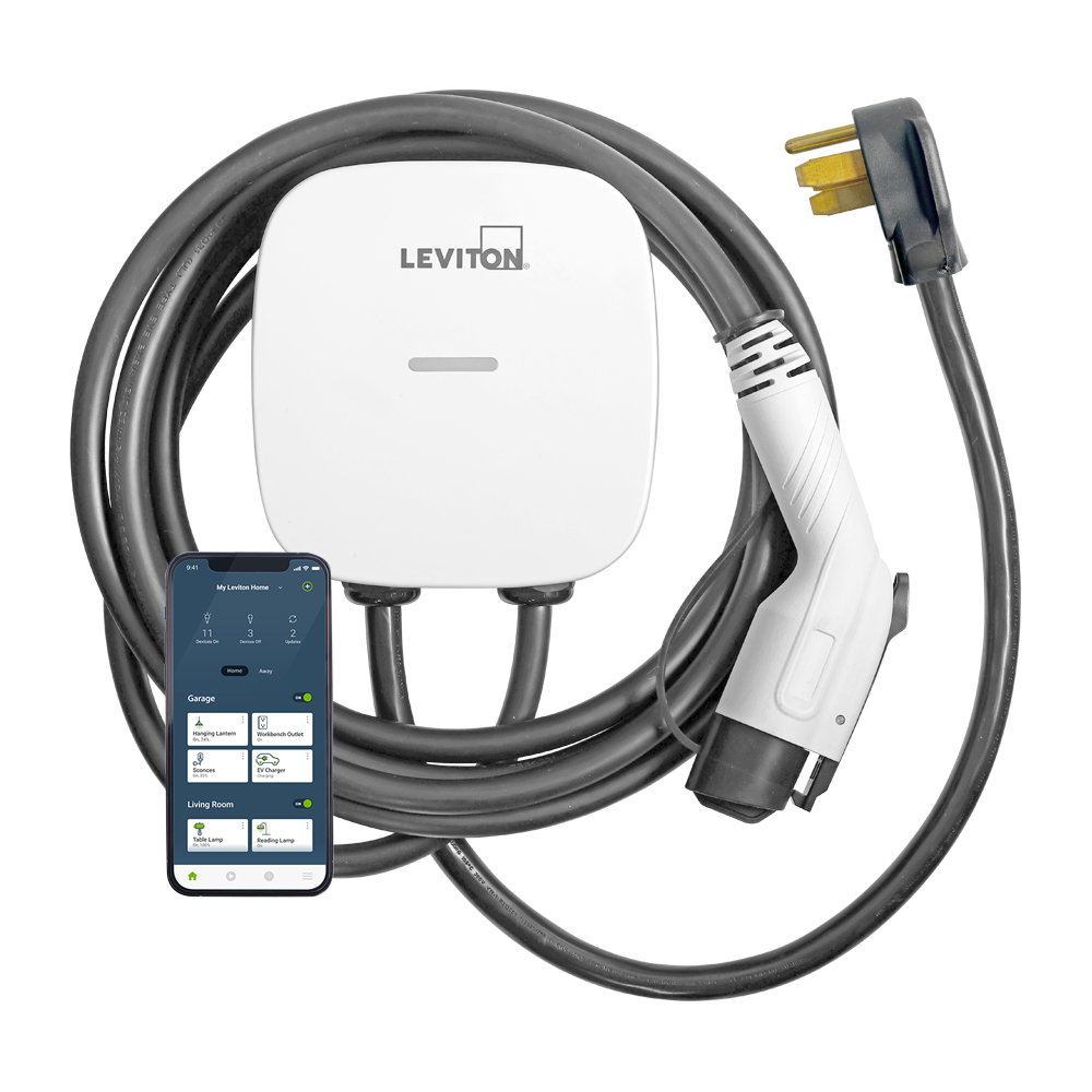 Product image for 40 Amp Level 2 Electric Vehicle Charging Station With Wi-Fi, Works with My Leviton App, Plug-In
