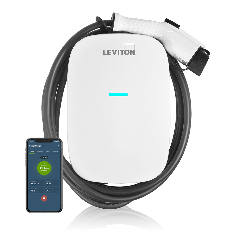 Product image for 48 Amp Level 2 Electric Vehicle Charging Station With Wi-Fi, Works with My Leviton App