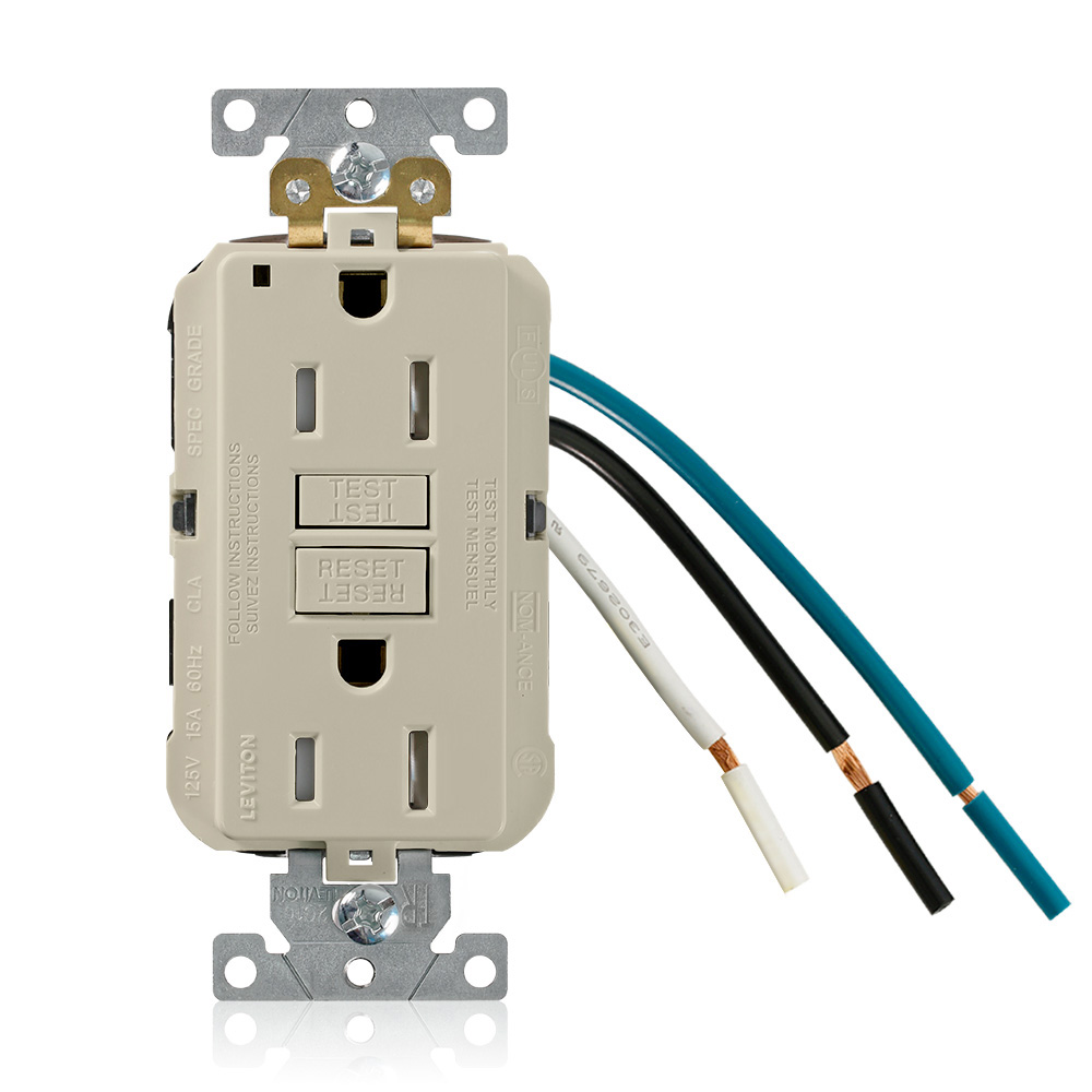 Product image for 15 Amp SmartlockPro® Leaded GFCI Receptacle/Outlet, Industrial Grade, Tamper-Resistant