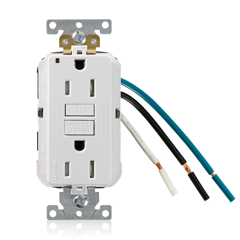 Product image for 15 Amp SmartlockPro® Leaded GFCI Receptacle/Outlet, Industrial Grade, Tamper-Resistant