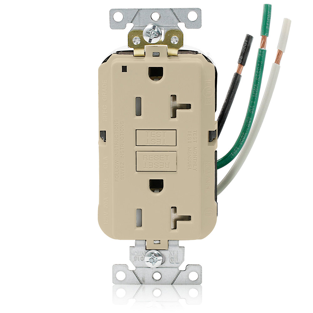 Product image for 20 Amp SmartlockPro® Leaded GFCI Receptacle/Outlet, Industrial Grade, Tamper-Resistant