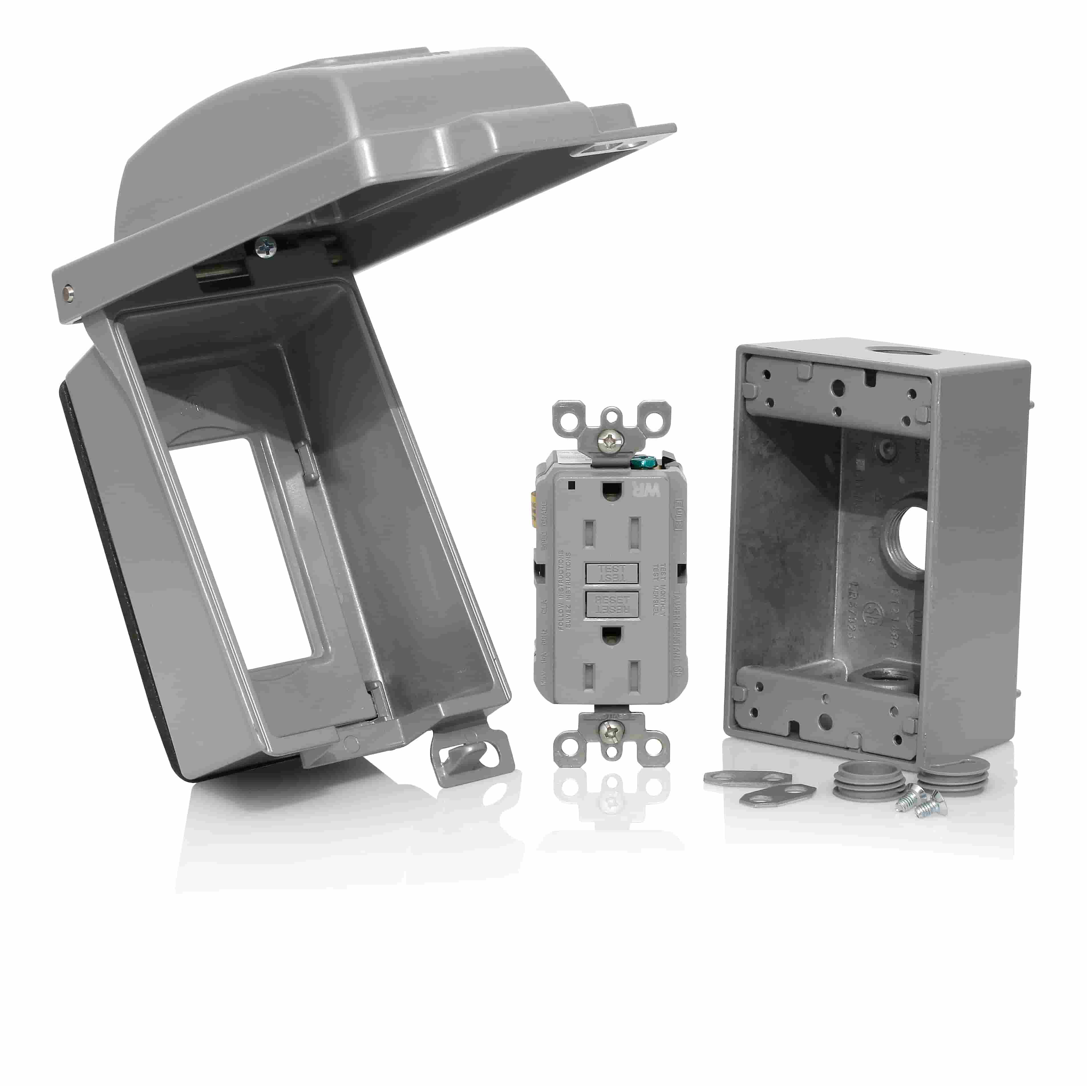 Product image for 1-Gang Weatherproof Receptacle Kit, Aluminum, Gray