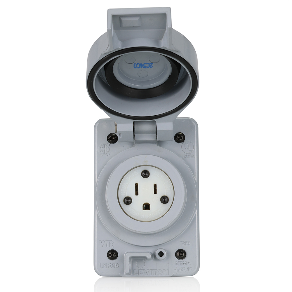 Product image for 15 Amp Rhino-Hide® Straight Blade Receptacle, Industrial Grade