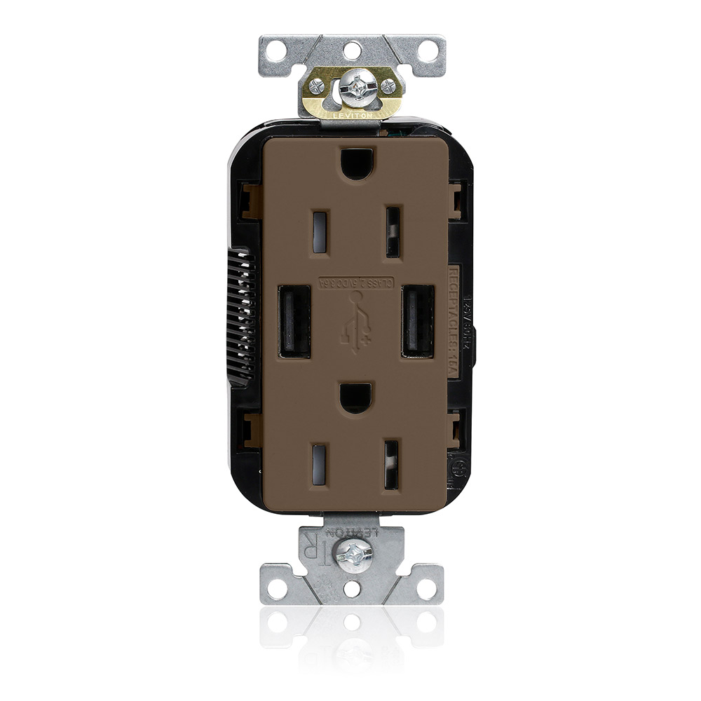 Product image for Lev-Lok® USB Combination Duplex Receptacle/Outlet, Tamper-Resistant